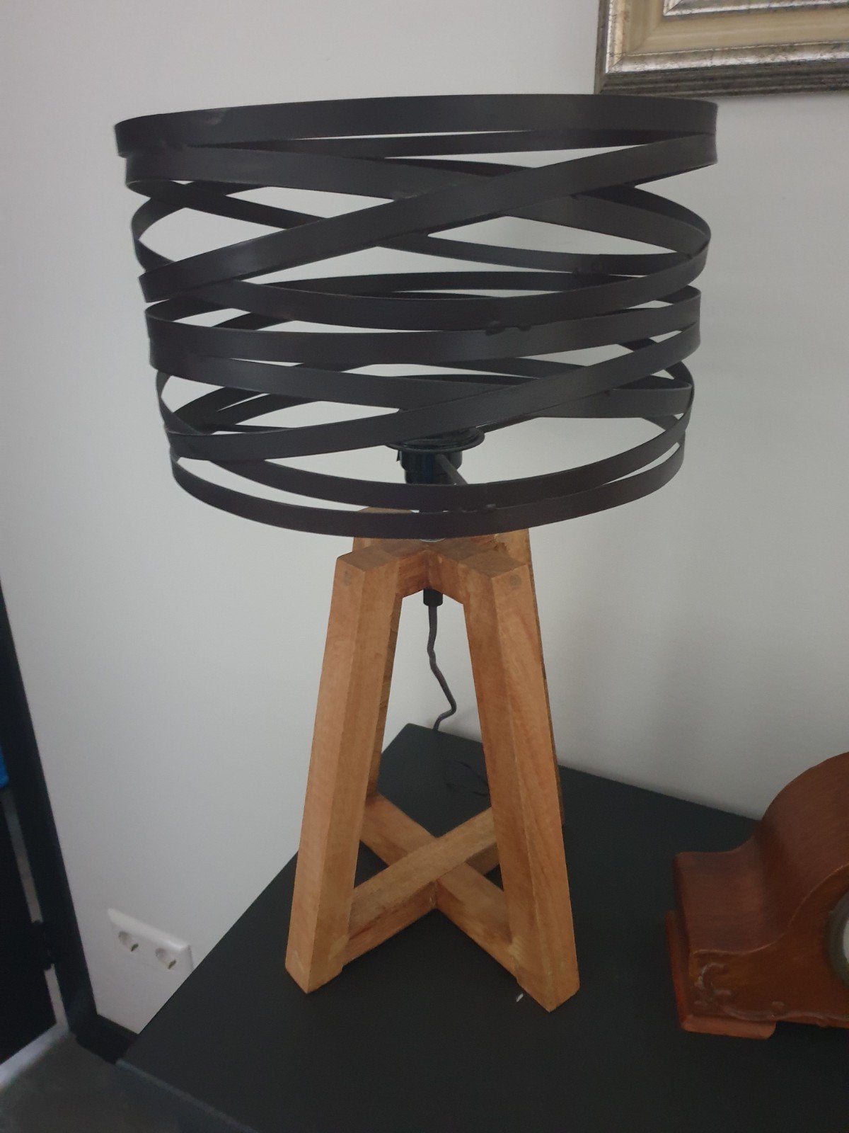 Tafellamp Twist houten frame, Overige merken, 54 cm, Met kap, Industrieel