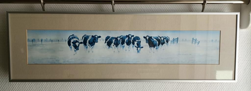 Wiebe van der Zee aquarel: Hollandse koeien in de wei, Antiek en Kunst, Ophalen