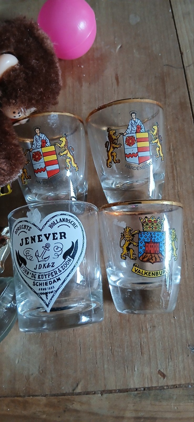 Vintage Jenever Glaasjes en Monchhichi op Fiets, Ophalen of Verzenden, Gebruikt