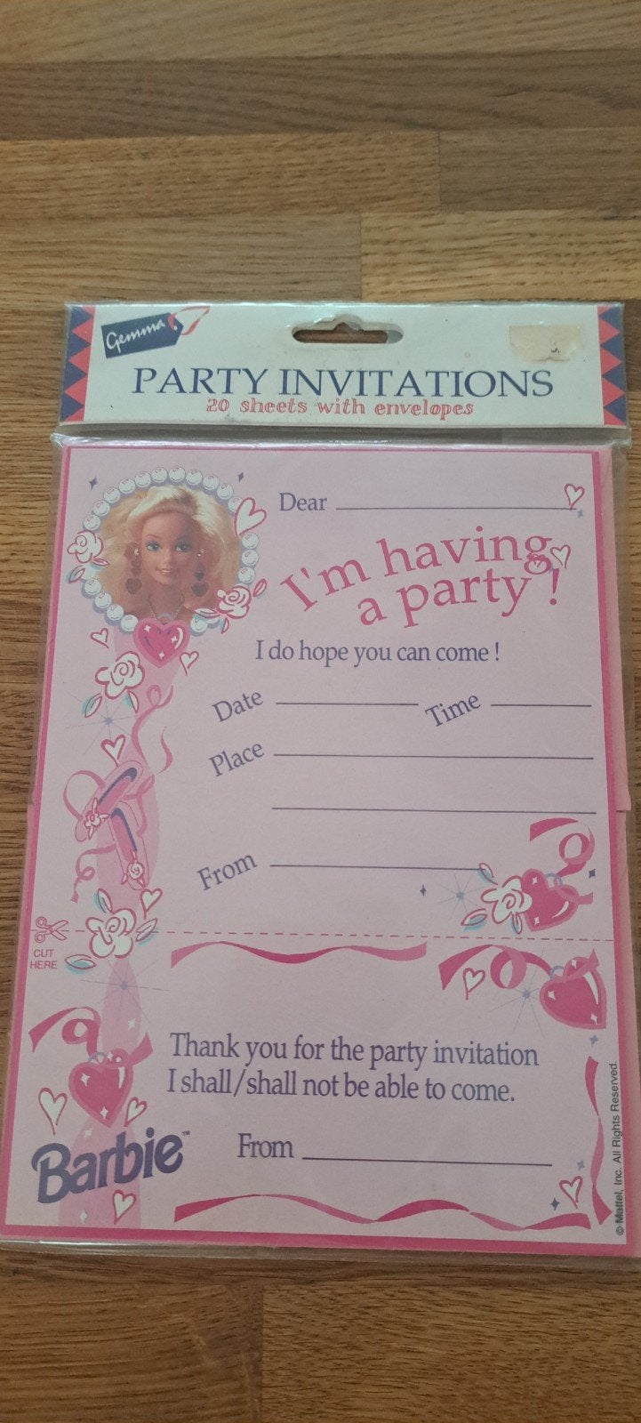 Vintage Barbie Feestuitnodigingen met Enveloppen - Gemma, Ophalen of Verzenden, Nieuw, Feestartikel, Verjaardag