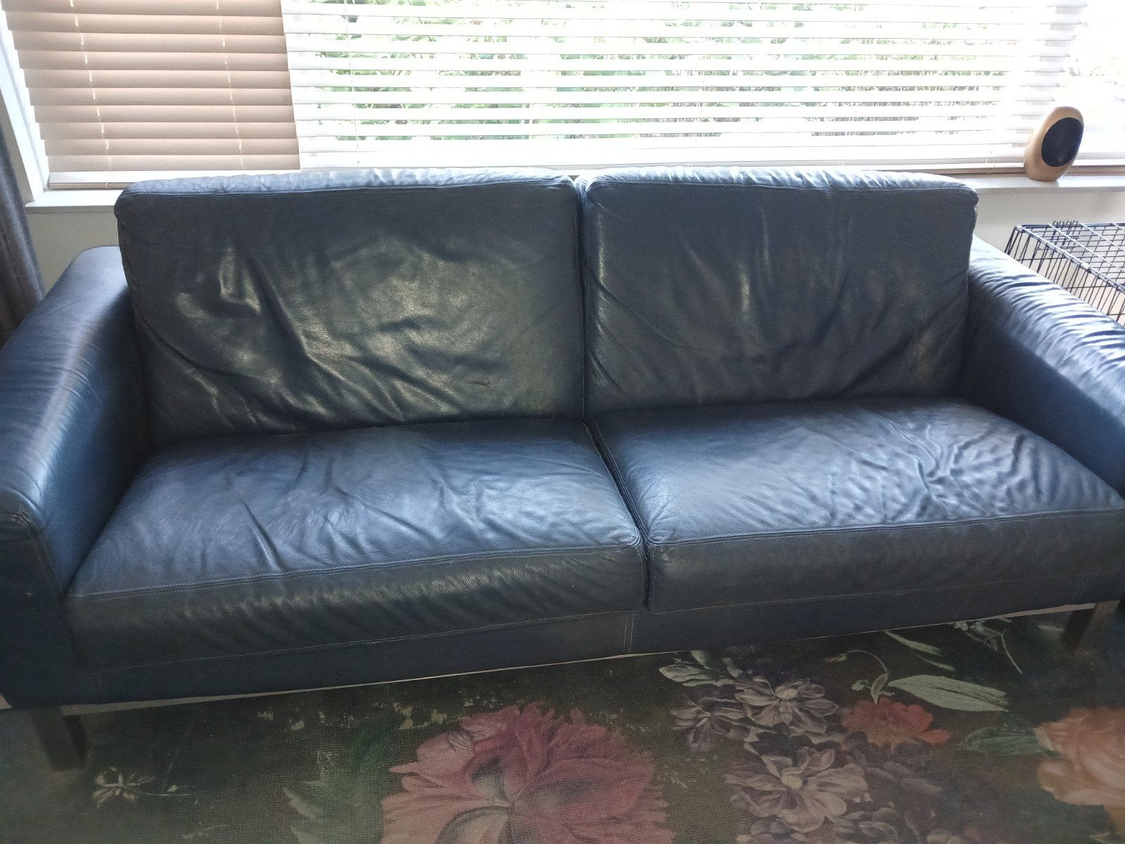 Leren bank - 216x96x42 cm - Gebruikt met krassen, Ophalen, Gebruikt, Driepersoons, Rechte bank