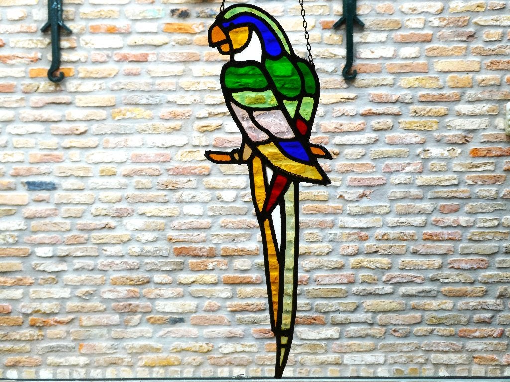 Glas in lood raamhanger van een papegaai / vogel, Ophalen of Verzenden
