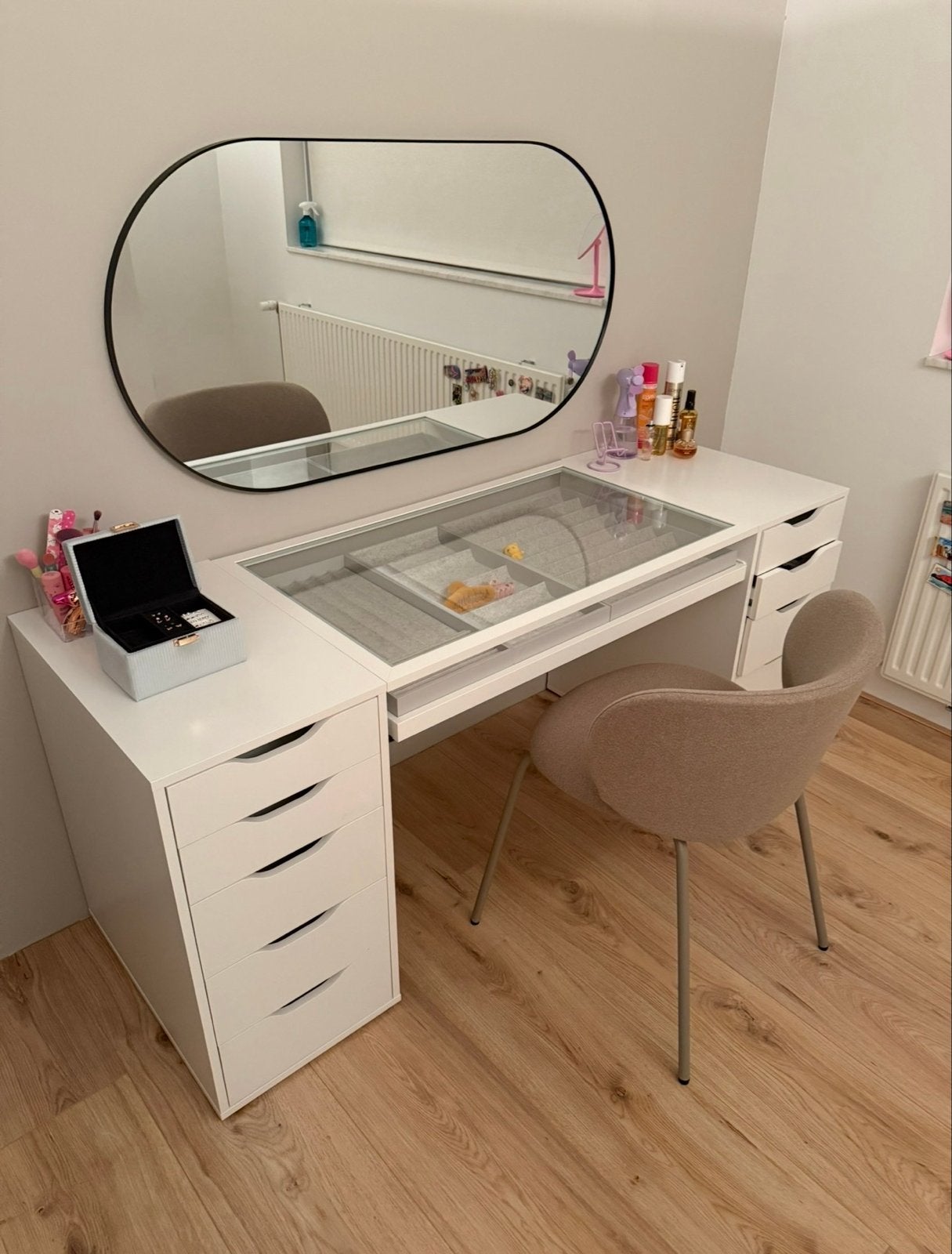 Witte kaptafel met lades en spiegel, 150 tot 200 cm, Ophalen of Verzenden, Zo goed als nieuw, Minder dan 100 cm