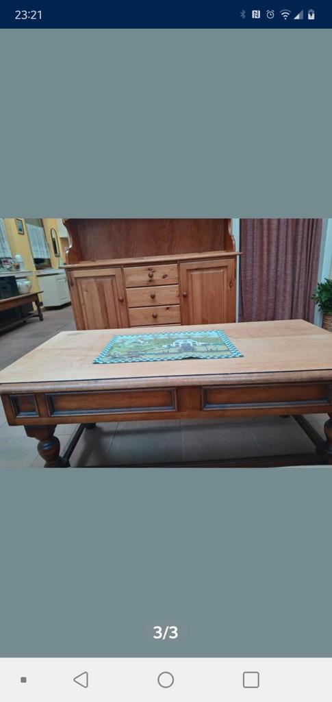 Grenen salontafel met 2 lades - 116x58x48,5 cm, Ophalen