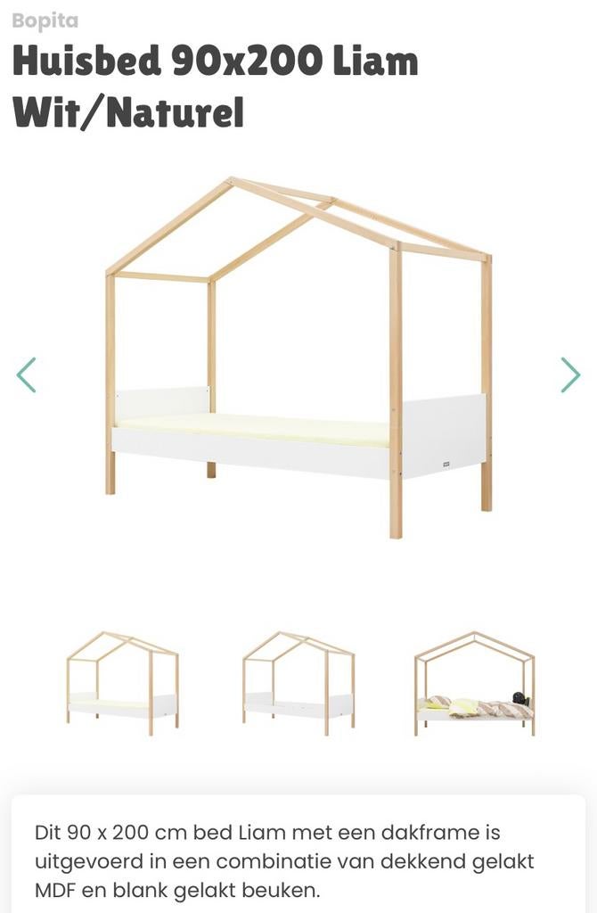 Kinderbed Bopita, 'Liam'., Kinderen en Baby's, Kinderkamer | Bedden, Ophalen, 85 tot 100 cm, Zo goed als nieuw, Lattenbodem