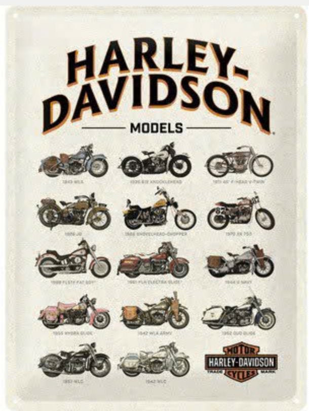 Metalen bord Harley Davidson Models 30x40cm, Ophalen of Verzenden, Nieuw