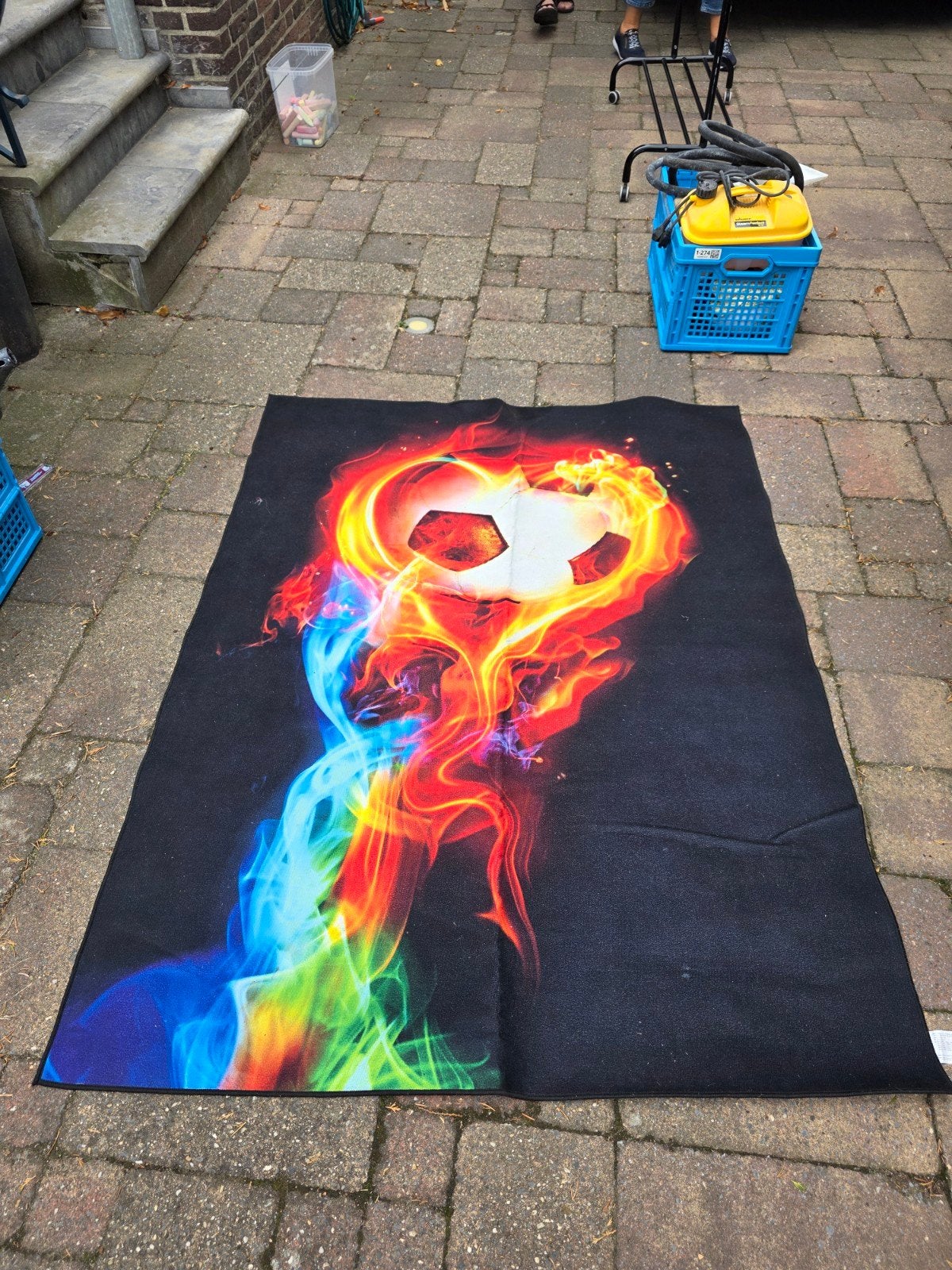Voetbal vloerkleed met Vlammen Print, Ophalen of Verzenden, Zo goed als nieuw, Rechthoekig