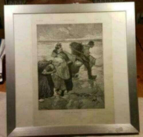 Gravure terugkomst van vissers Katwijk Hans von Bartels 1903, Antiek en Kunst, Kunst | Etsen en Gravures, Ophalen