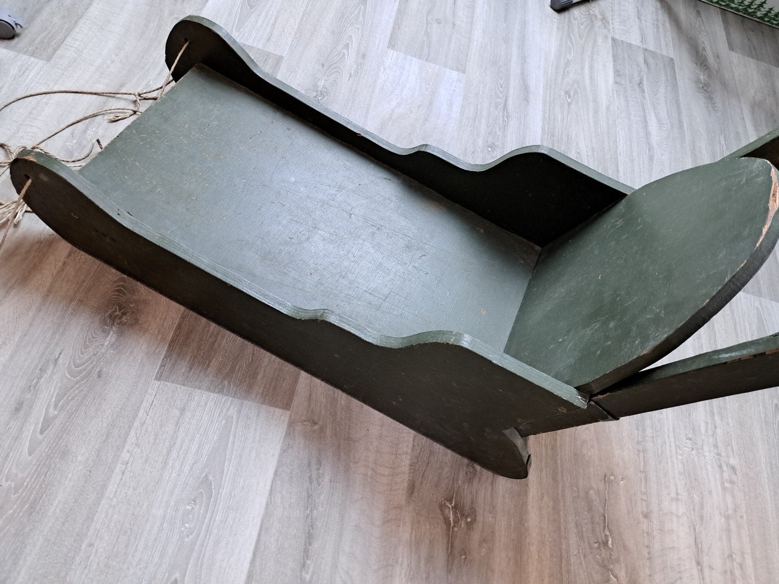 Oudholladse houten slee - Vintage Groen, Kinderen en Baby's, Speelgoed | Buiten | Sleeën, Ophalen, Gebruikt, Hout