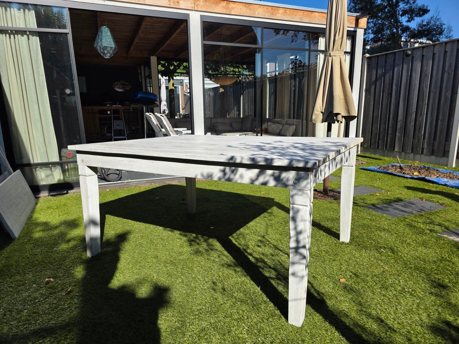 Brocante en vintage tuintafel van teakhout - Grijs, Ophalen, Gebruikt, Rechthoekig, Teakhout
