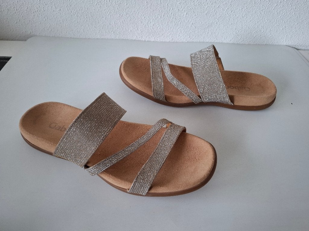 Gabor MAAT 42 slippers muiltjes leer gevoerd / metallic, Kleding | Dames, Slippers, Overige kleuren, Verzenden, Gabor