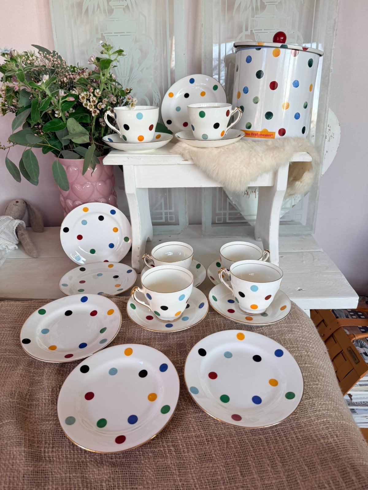Imperial polkadot antieke porseleinen thee taart koffie set, Ophalen