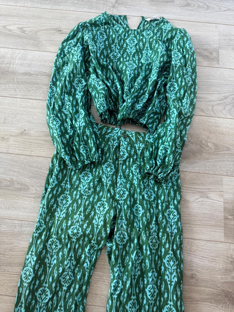 Zara tweedelige set, groen/blauw, maat XS, Ophalen of Verzenden, Zo goed als nieuw, Maat 34 (XS) of kleiner