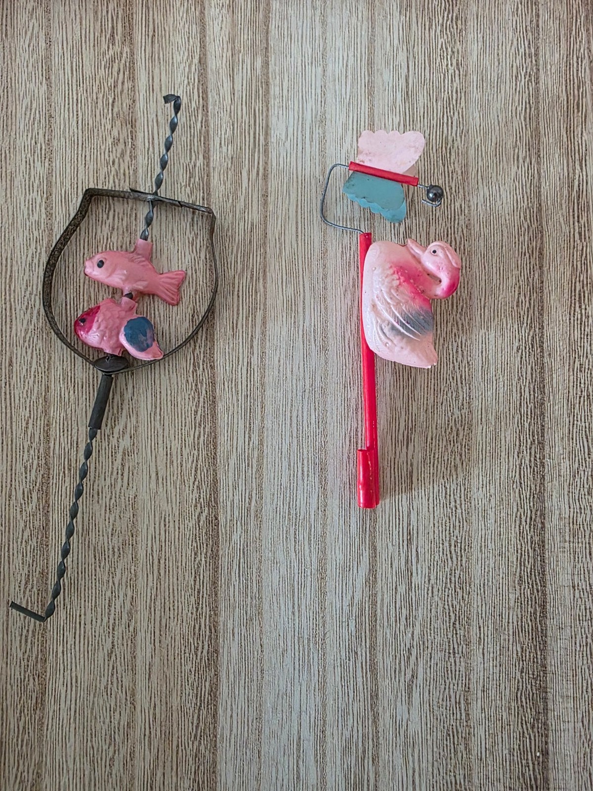 Vintage metal decoratie: vissen en flamingo, Ophalen of Verzenden, Gebruikt