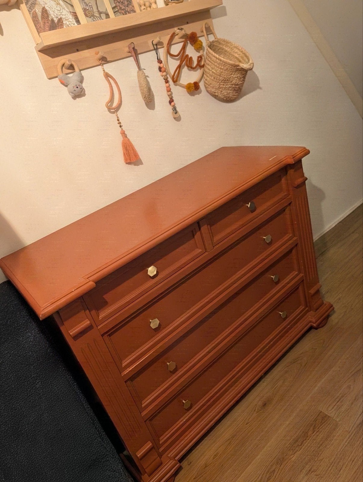 Commode met lades - Oranje/bruin, Ophalen, Gebruikt, 100 tot 150 cm, Klassiek