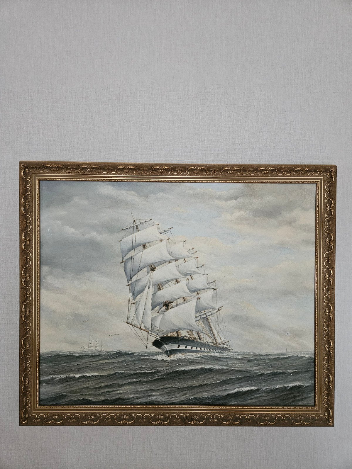 Groot Maritiem Schilderij: Zeilschip Driemaster op Zee, Ophalen, Maritiem / water, Doek, Realistisch