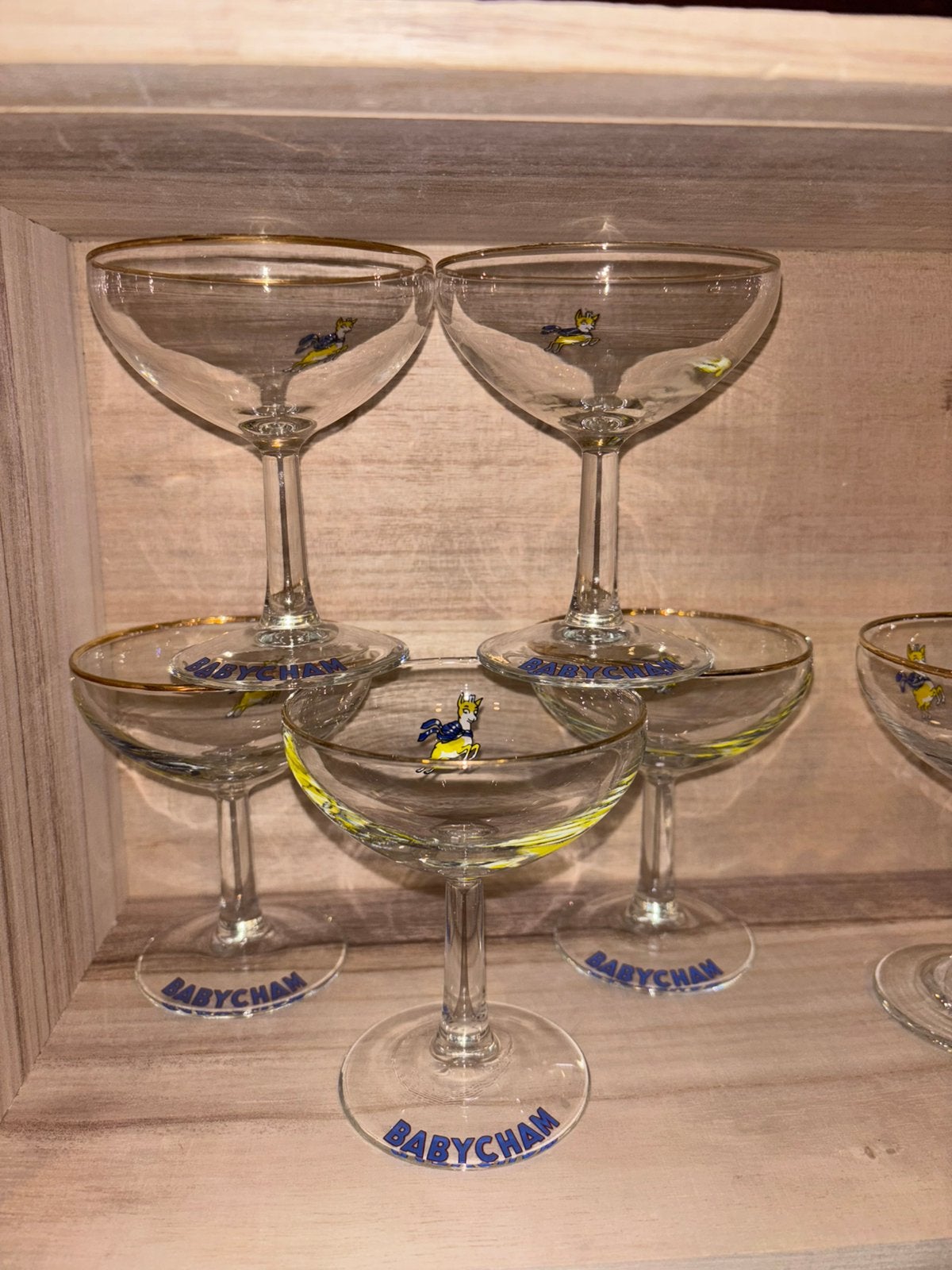 Set van 6 Vintage Babycham Coupe Glazen - Gouden Rand, Ophalen of Verzenden