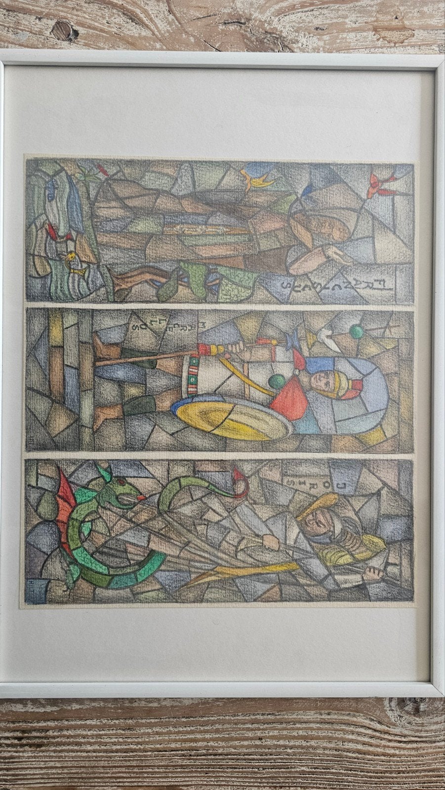 Gesigneerd Drieluik Ridder Glas-in-lood Stijl, Antiek en Kunst, Ophalen of Verzenden