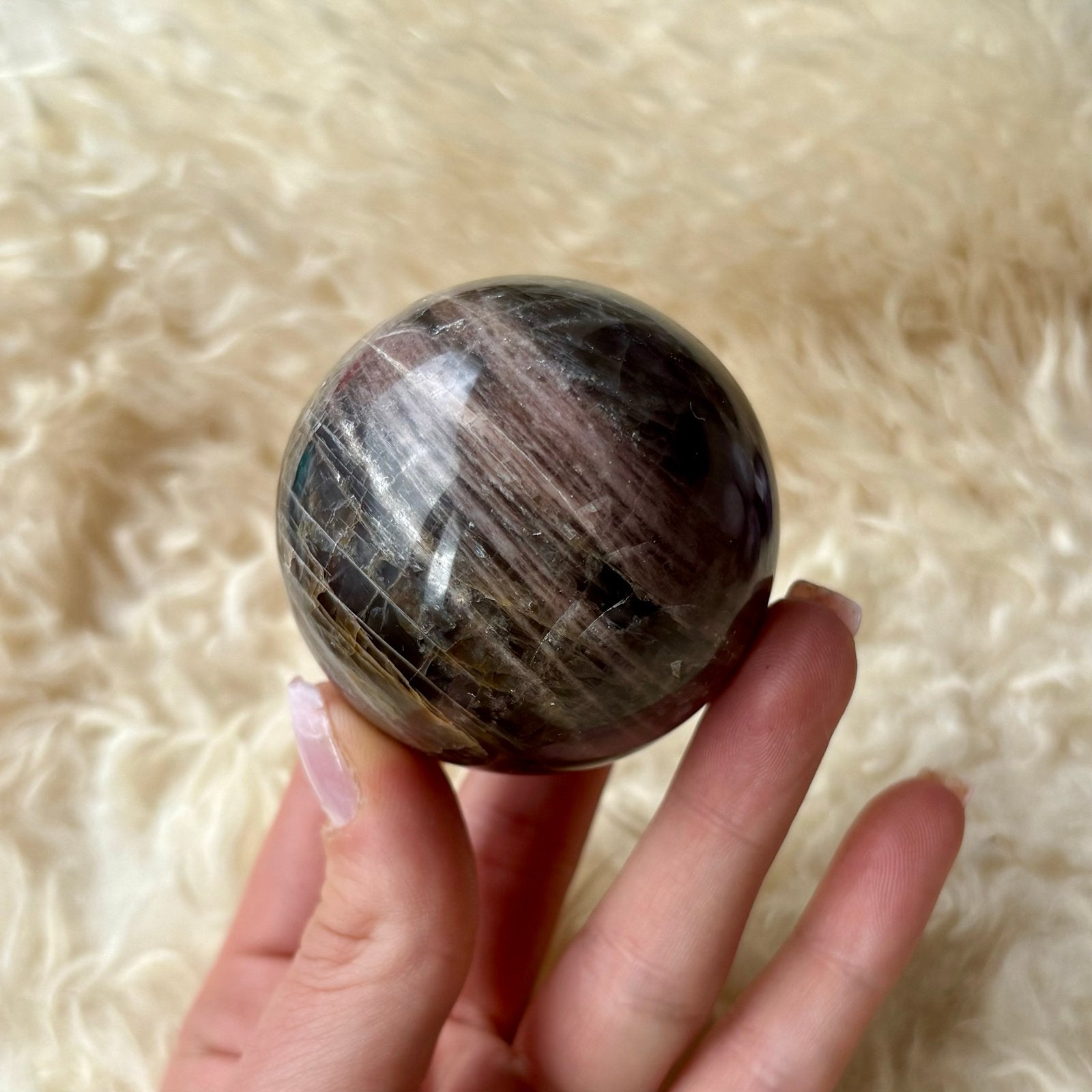 Zwarte Maansteen Bol - 5,5cm, Verzenden, Mineraal