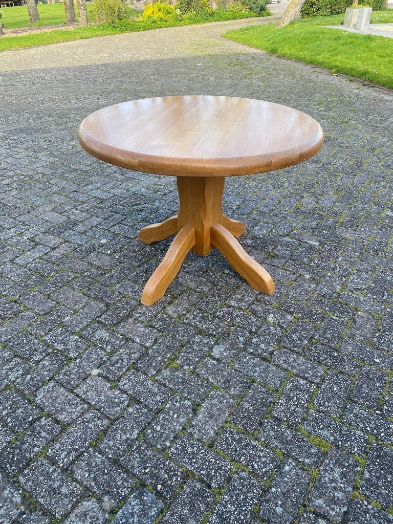 Blank eiken kolompoot tafel / Ronde houten tafel, Gebruikt, Ophalen of Verzenden, Vier personen, 100 tot 150 cm