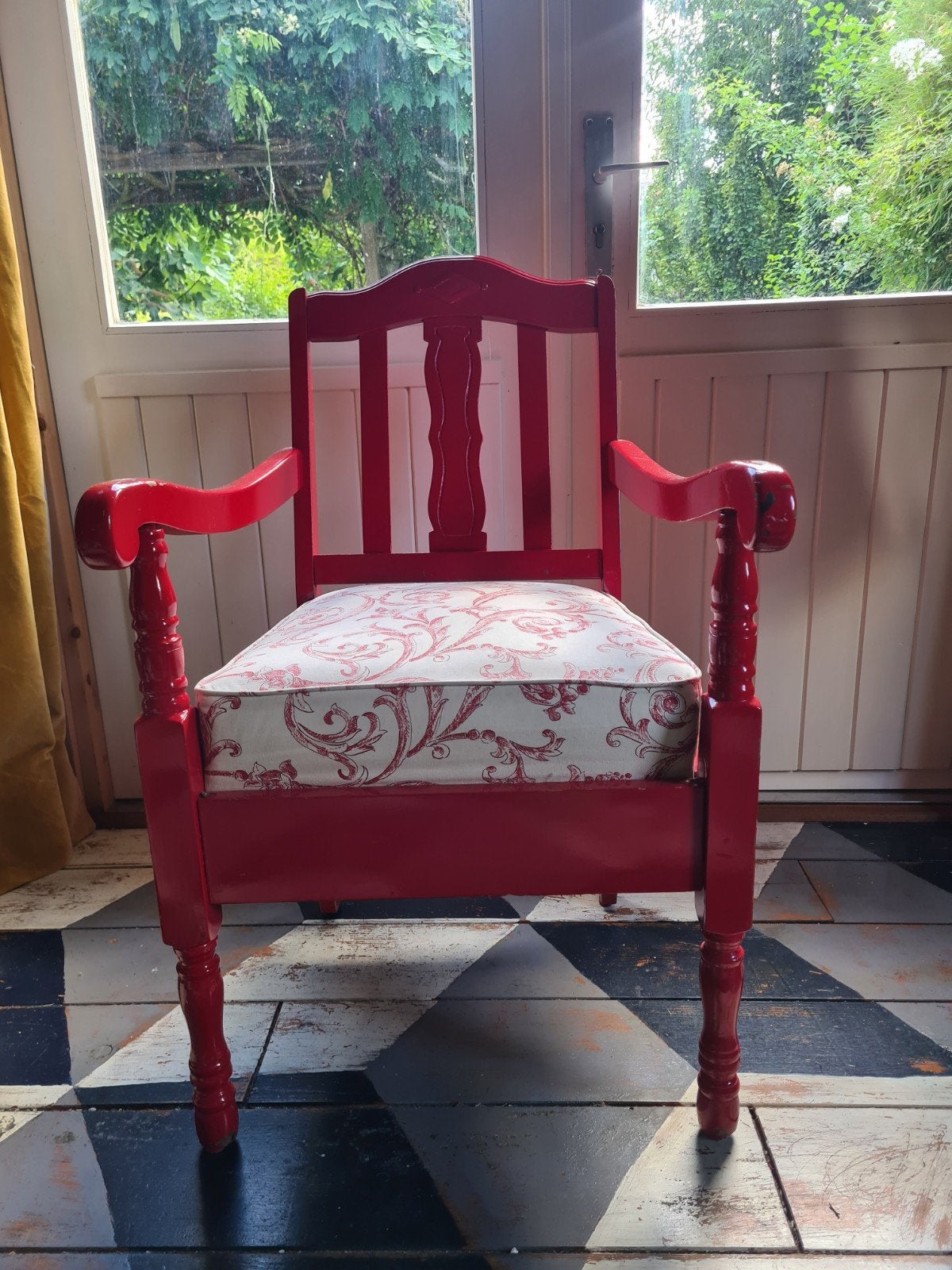 Vintage rode bank met bijpassende stoel, Ophalen of Verzenden