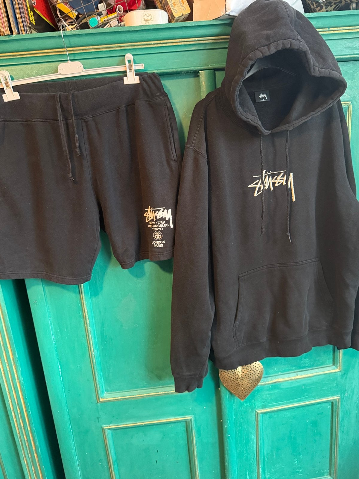 Stüssy Zwart Sweat Set - Hoodie & Shorts - Maat L, Ophalen of Verzenden, Gedragen