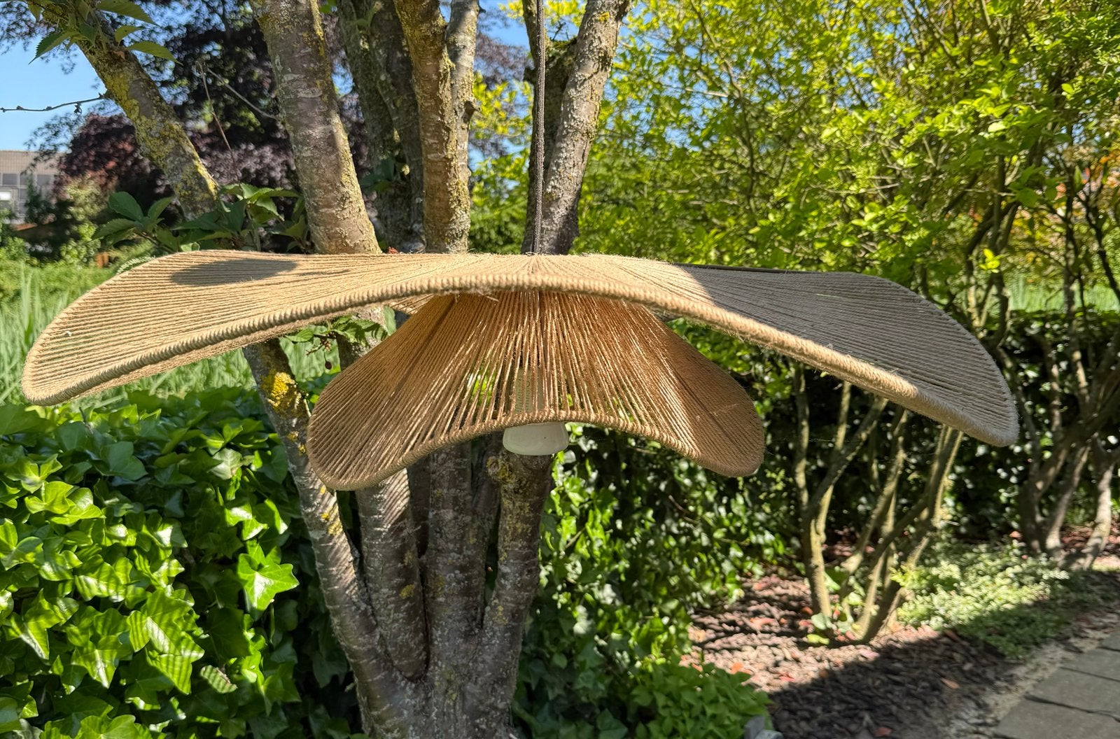 2x Mooie hanglampen van touw, boho stijl, Ophalen, Gebruikt, Natuurlijk materiaal