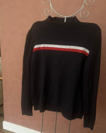 Tommy Hilfiger coltrui donkerblauw maat L, Blauw, Maat 42/44 (L), Ophalen of Verzenden, Zo goed als nieuw