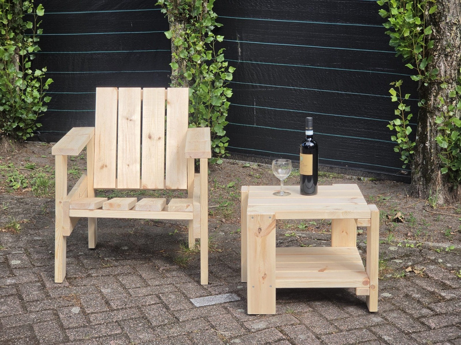 Robuuste lounge stoel vuren hout met tafel, Ophalen, Nieuw, Hout