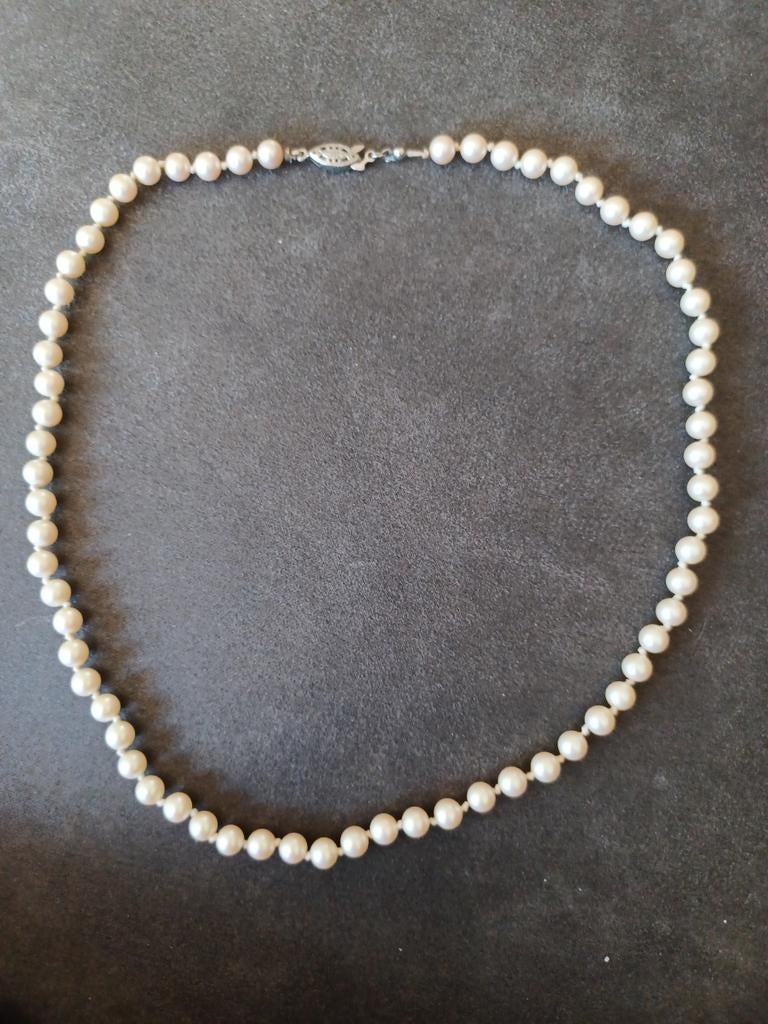 Elegante bijou Parelketting met Zilveren Sluiting, Overige materialen, Wit, Ophalen of Verzenden, Zo goed als nieuw