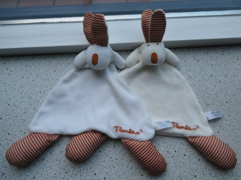 Knuffeldoek konijn merk Bambino Kruidvat wit bruine streep, Kinderen en Baby's, Speelgoed | Knuffels en Pluche, Ophalen of Verzenden