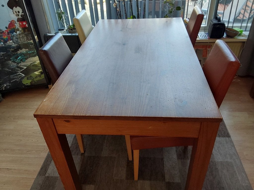 Eetkamertafel met 4 stoelen, Ophalen, Gebruikt, 50 tot 100 cm, 150 tot 200 cm