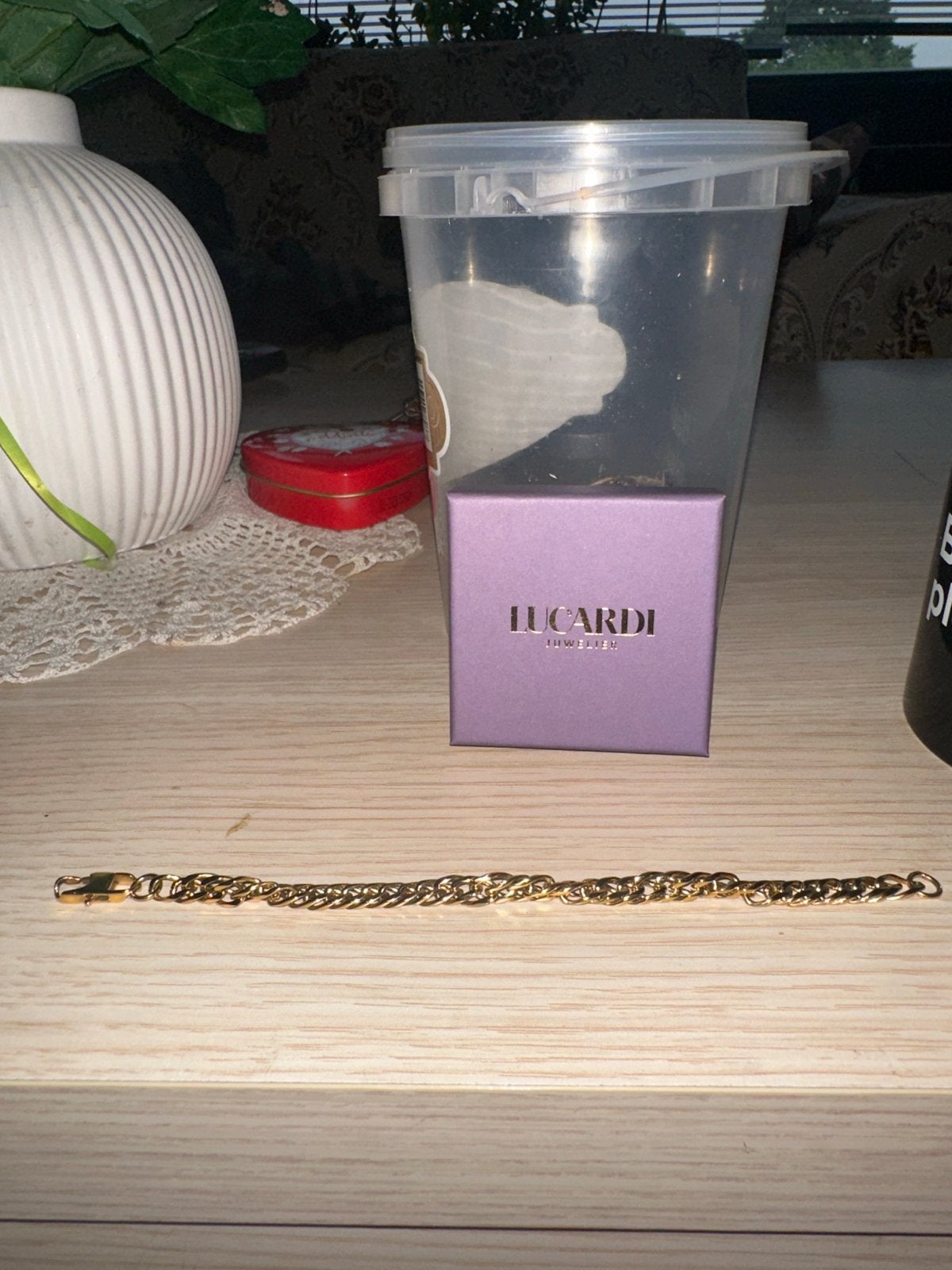 Gouden schakelarmband met Lucardi doosje, Ophalen of Verzenden, Zo goed als nieuw, Goud