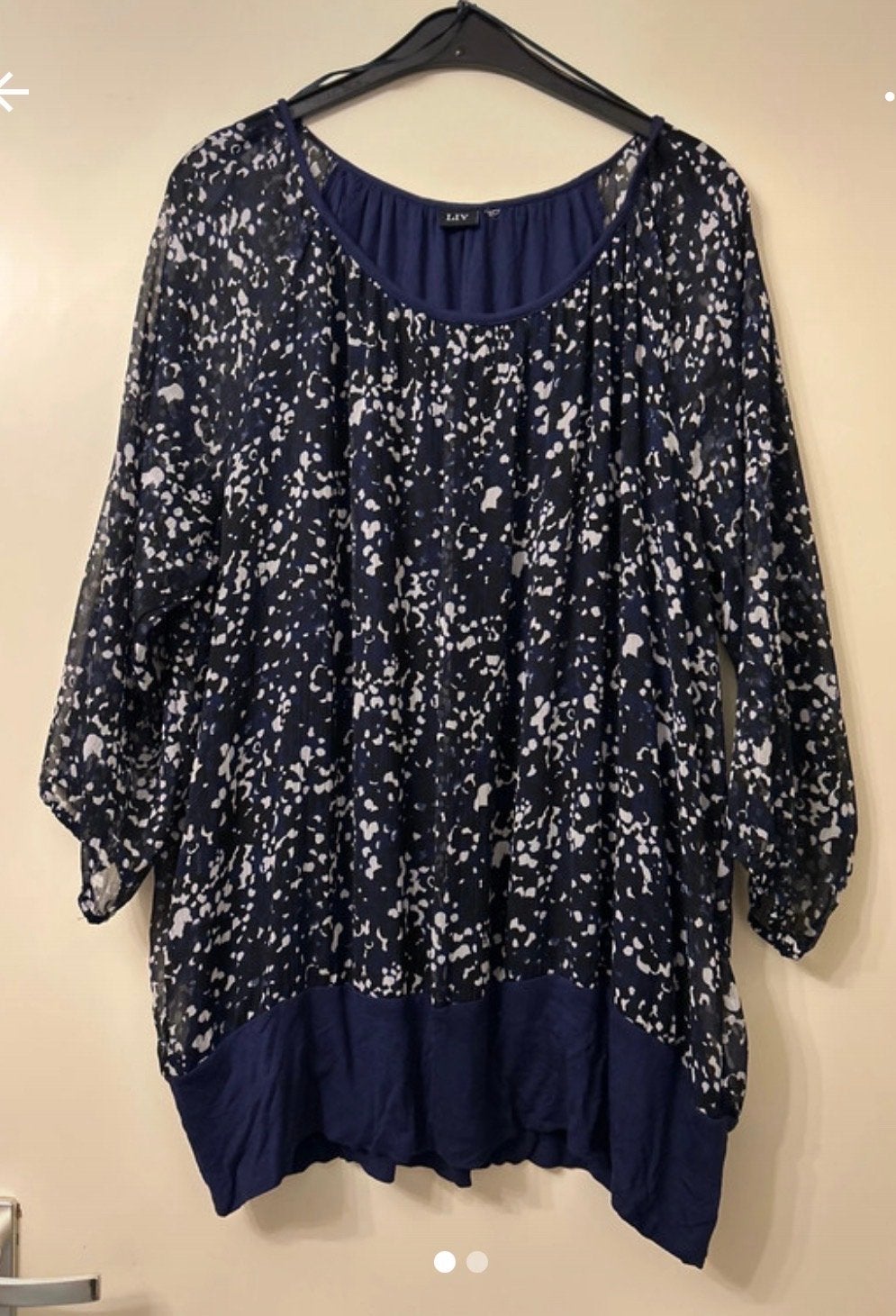 Dames Tuniek Maat 48 - Marineblauw Polyester Viscose, Ophalen of Verzenden, Zo goed als nieuw, Maat 46/48 (XL) of groter, Blauw