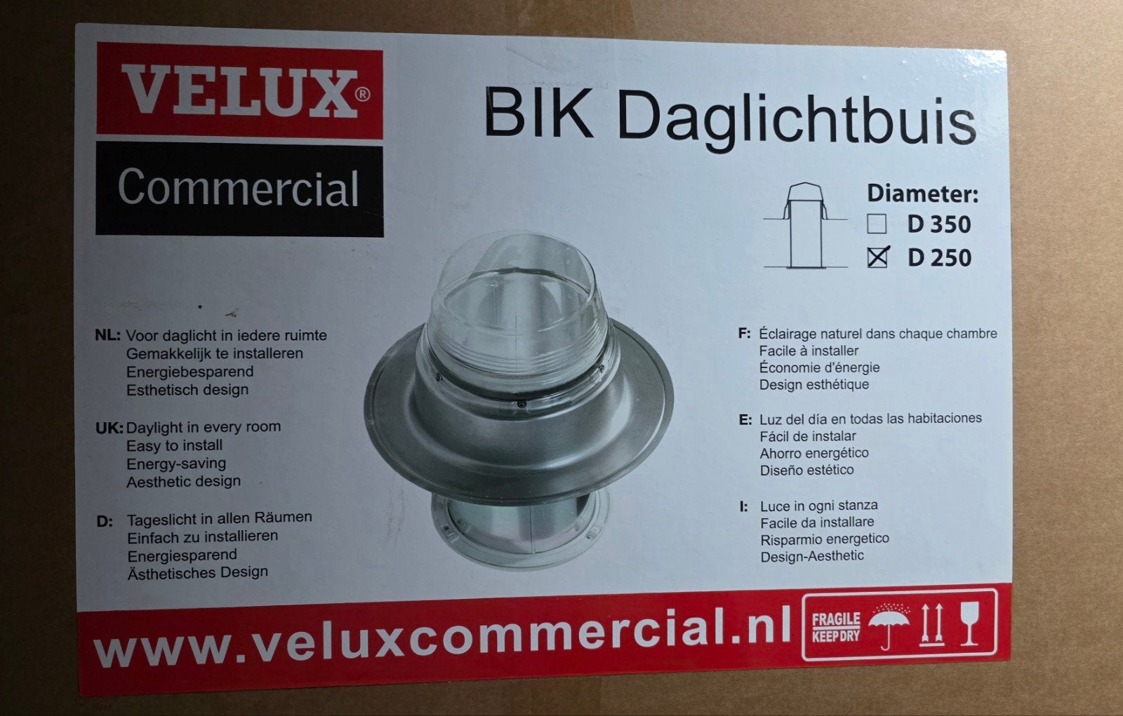 Velux Daglichtbuis Plat Dak 25cm - Nieuw in Set!, Ophalen, Minder dan 50 watt, Overige typen, Netvoeding