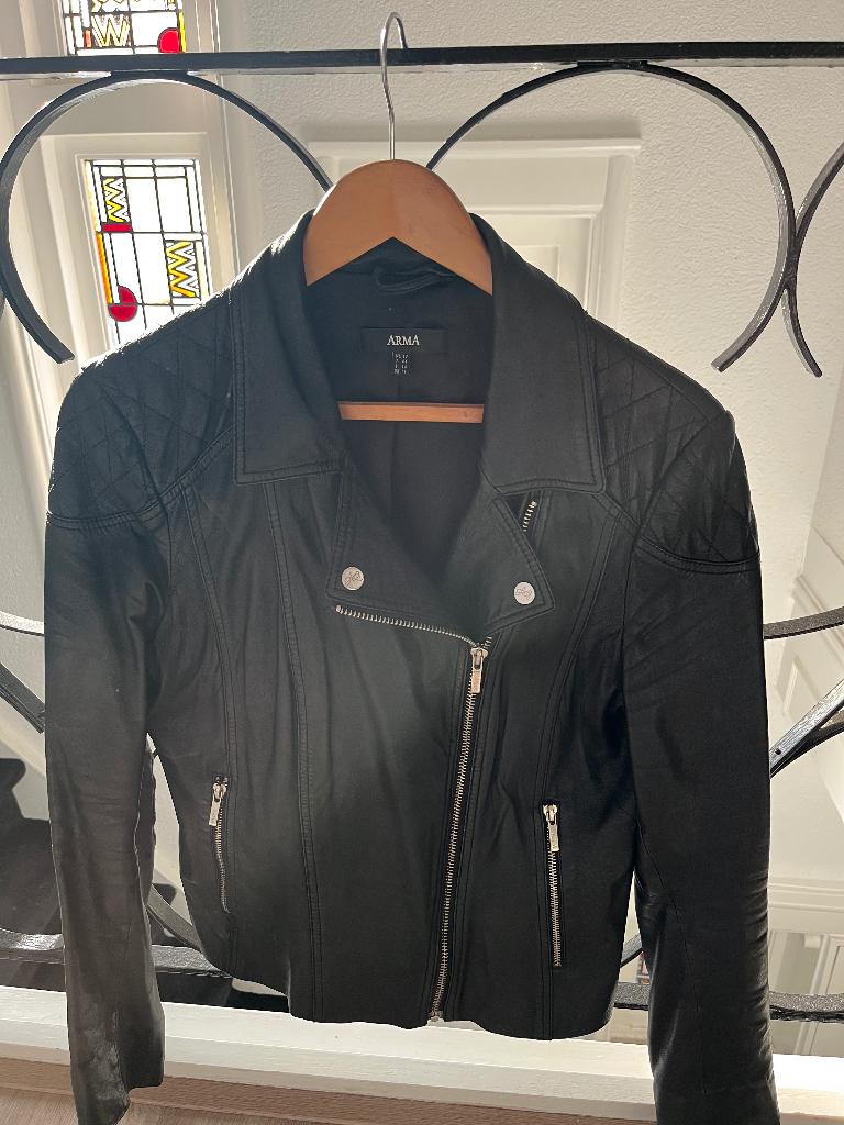 Leren bikerjas Arma, Verzenden, Zwart, Arma, Maat 42/44 (L)