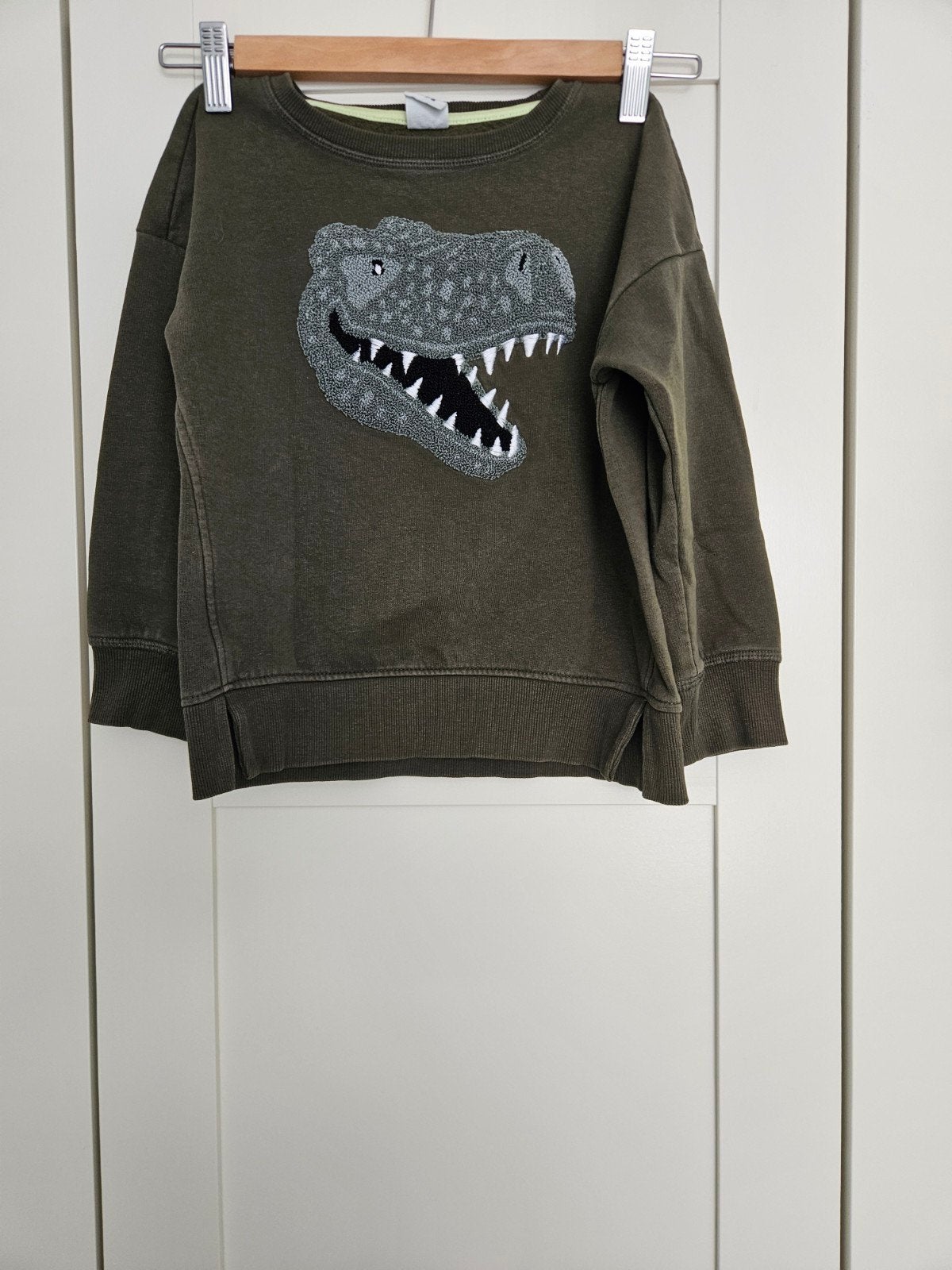 Hema trui met dinosaurus opdruk maat 110/116, Gebruikt, Trui of Vest, Ophalen of Verzenden, Hema