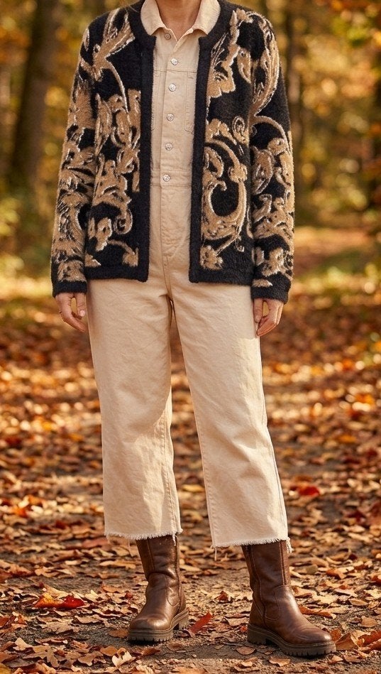 Roberto Sarto Fluffy Cardigan/Vest - Zwart/Camel - Maat XL, Zwart, Maat 46/48 (XL) of groter, Ophalen of Verzenden, Gedragen