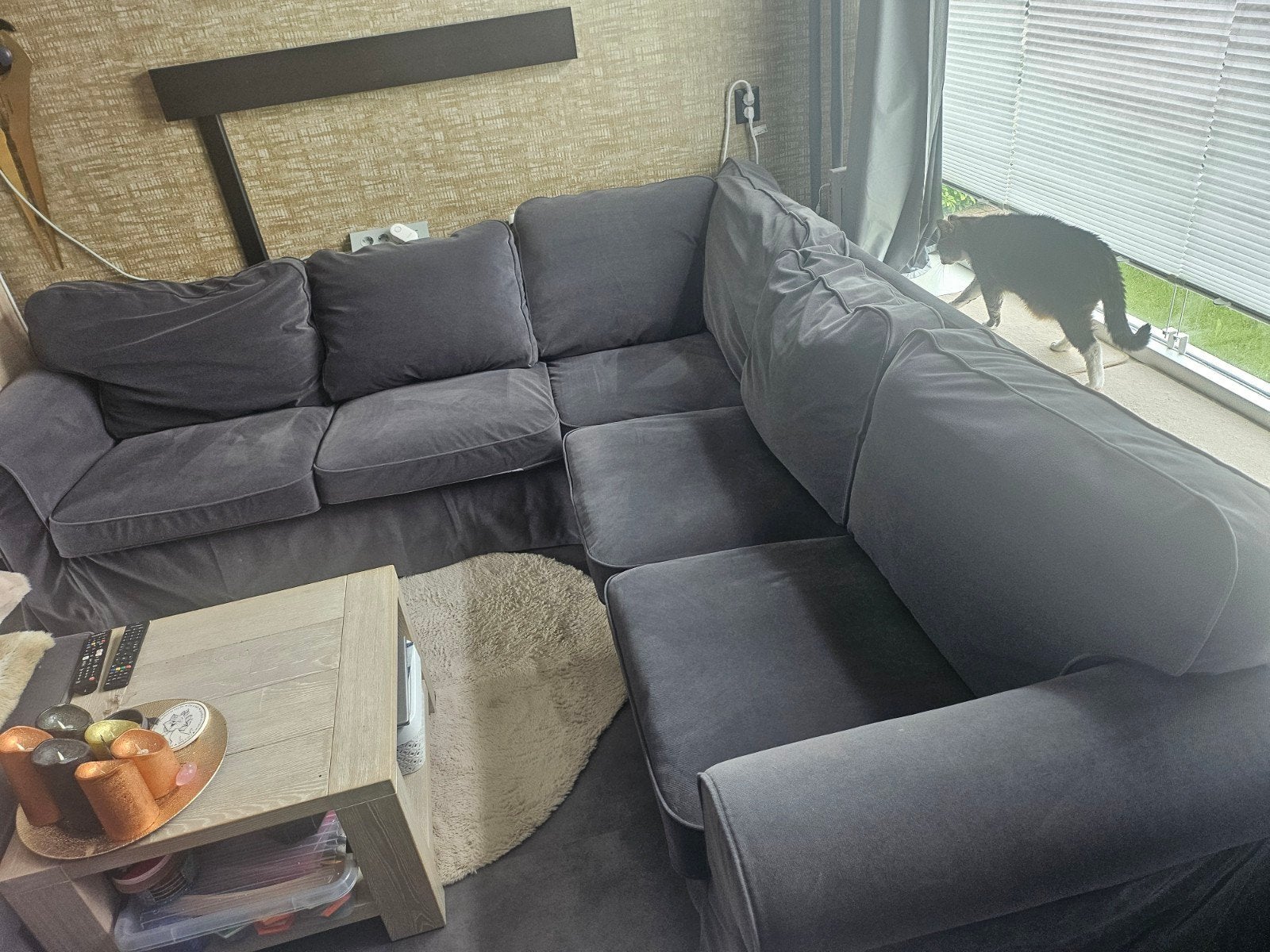 Ektrop hoekbank Ikea Hakeno donker grijs, Ophalen, Gebruikt, Stof