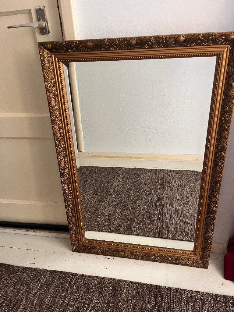 Klassieke barok spiegel – goudkleurige, houten lijst, Huis en Inrichting, Ophalen, Gebruikt, Minder dan 100 cm, Rechthoekig