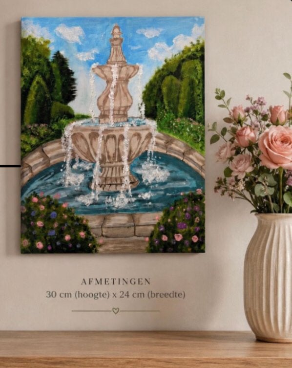Origineel Schilderij Klassieke Fontein (30x24 cm), Ophalen