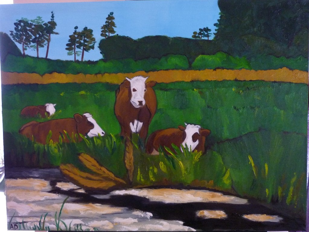 Koeien in de wei, Antiek en Kunst, Origineel werk, Doek, Realistisch, Dieren