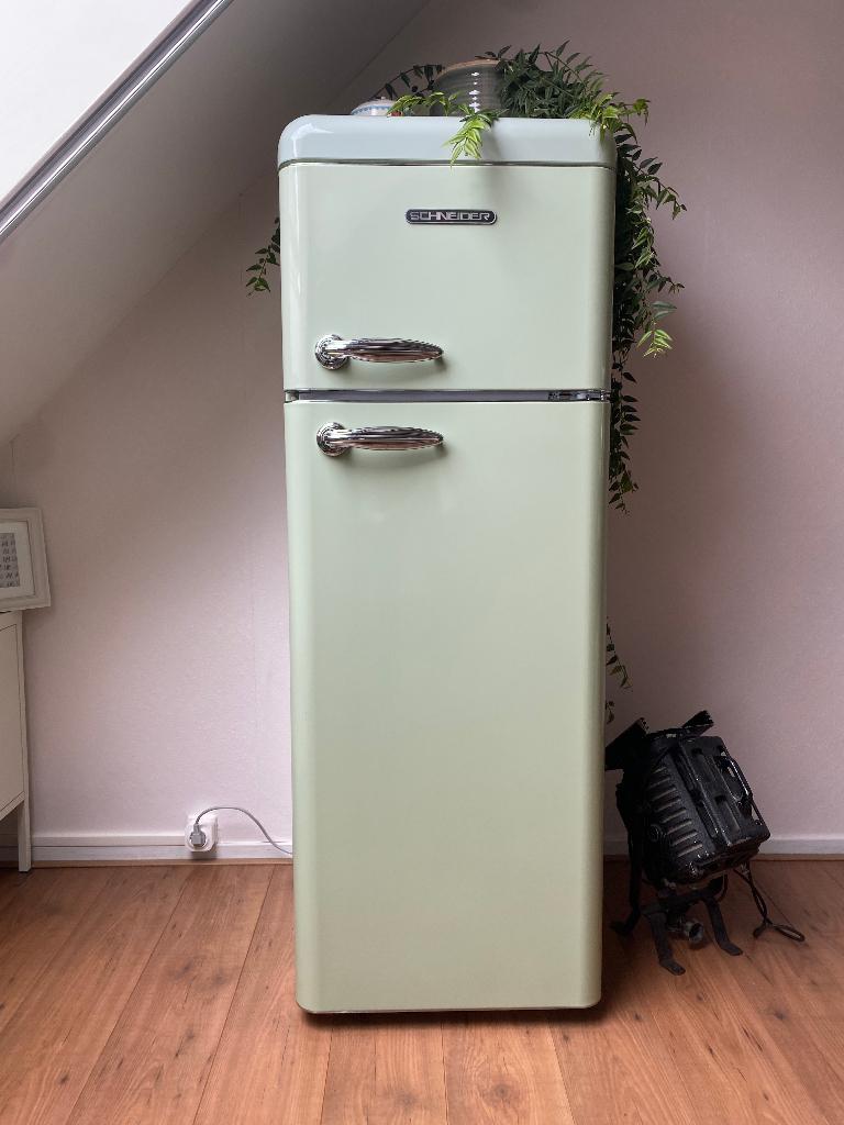 Retro Koelvries combinatie Schneider groen, Ophalen, Gebruikt, 200 liter of meer, Met aparte vriezer