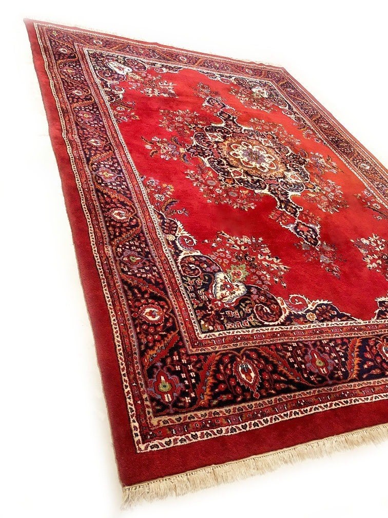 Groot perzisch tapijt handgeknoopt Tabriz 50 Raj, Gebruikt, 200 cm of meer, Ophalen of Verzenden, Zwart
