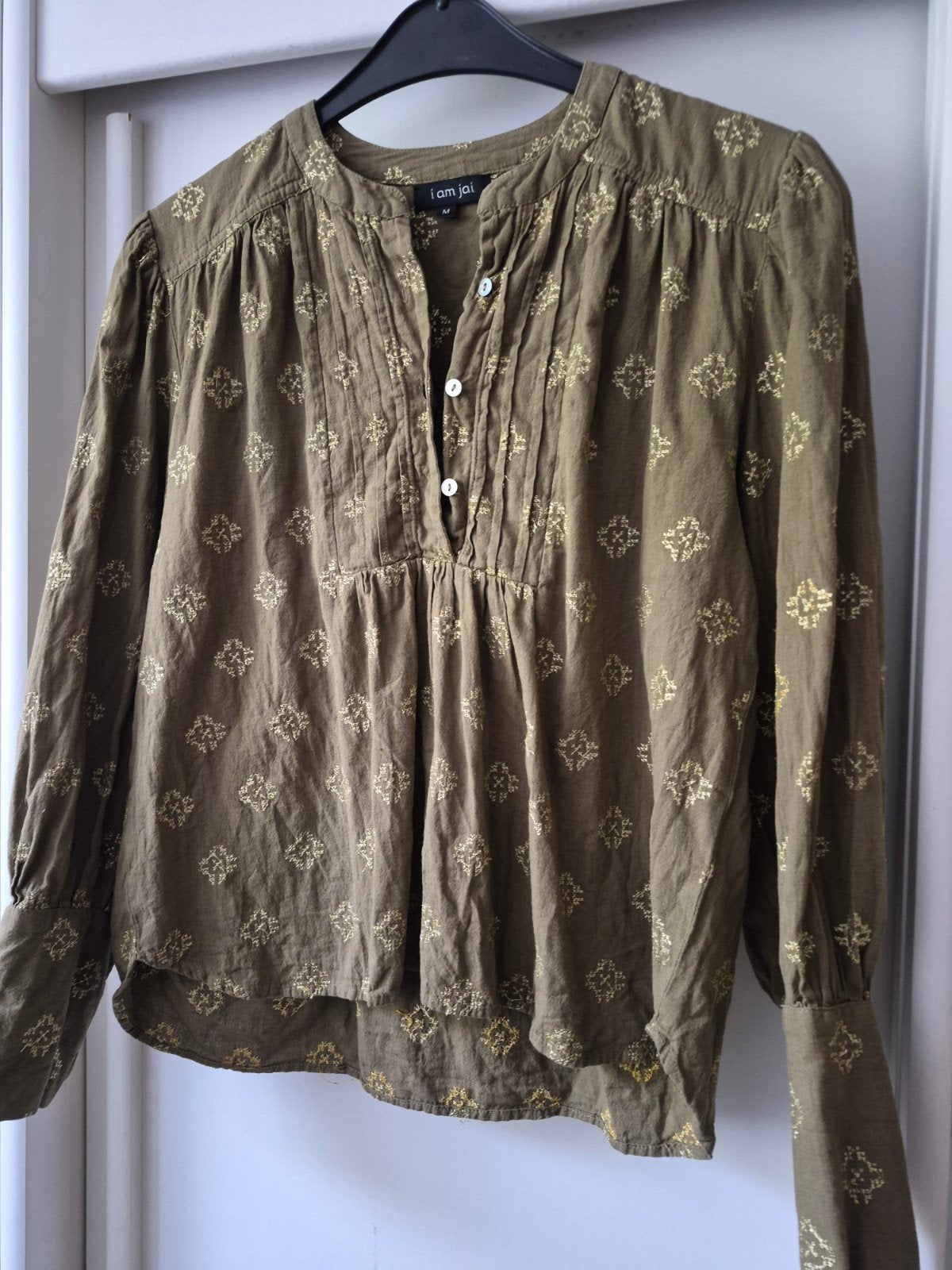 I am jai legergroen blouse tuniek M-L goud draad geborduurd, Maat 38/40 (M), Ophalen of Verzenden, Groen, 1 am jai