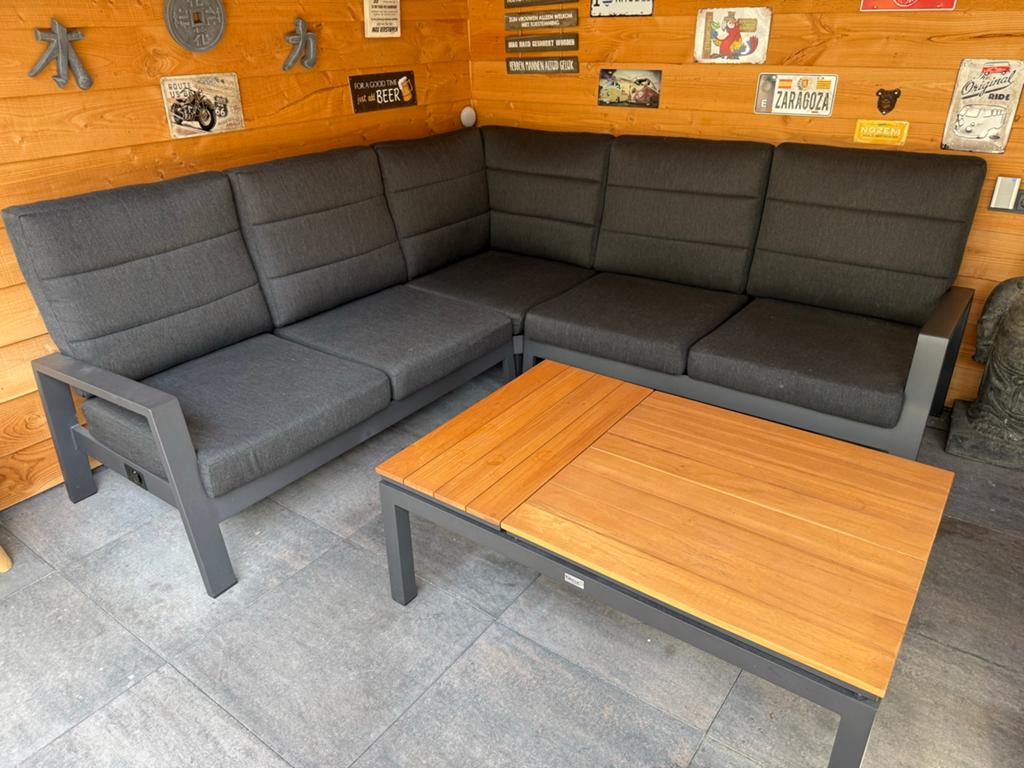 Loungebank met verstelbare salontafel, Tuin en Terras, Ophalen, 5 zitplaatsen, Aluminium, Zo goed als nieuw
