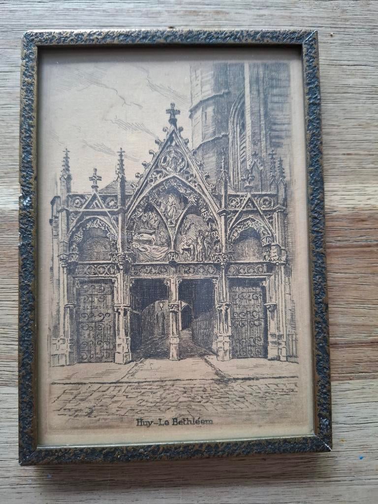 Ets Huy-Le Bethléem, ingelijst, 11,5 x 16,3 cm, Antiek en Kunst, Ingelijst, Ets, Architectuur, Ophalen of Verzenden