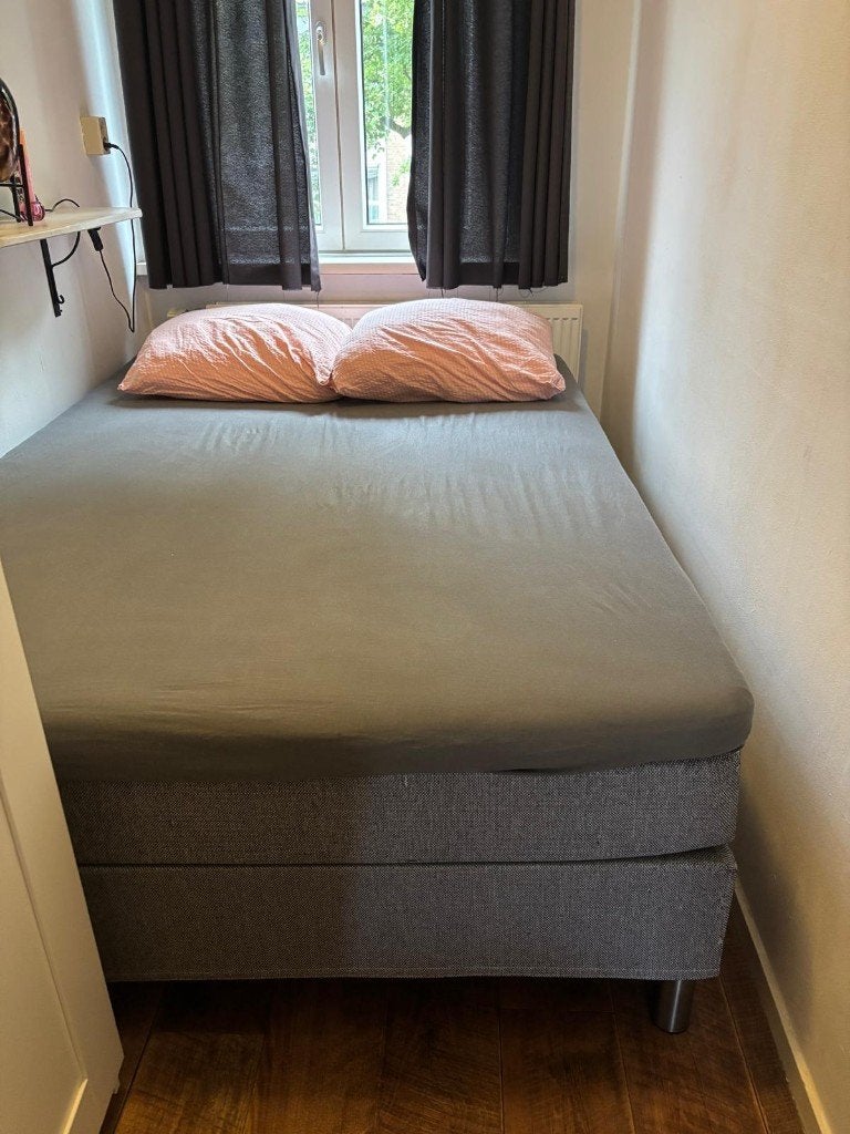 Boxspring grijs - Deze week ophalen!, Ophalen, Gebruikt, Tweepersoons, 140 cm
