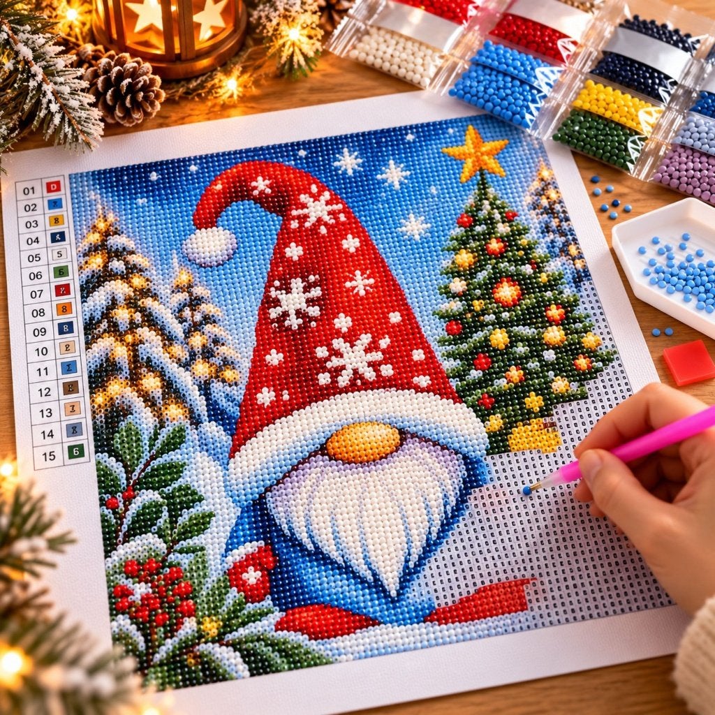 Diamond Painting Kerst Gnome – 30x30 cm – DIY Kerst, D, Nieuw, Ophalen of Verzenden, D