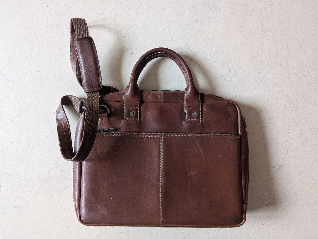 Leren laptoptas 15,6 inch laptop - bruin leer "Larry", Bruin, 15 inch, Gevoerd laptopvak, Aktetas